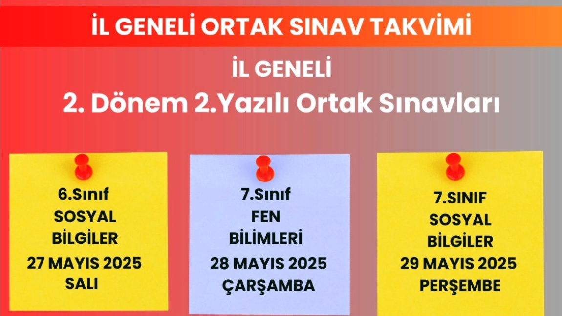 İl Geneli Ortak Sınav Takvimi açıklandı. Sınavlara girecek öğrencilerimize başarılar dileriz.